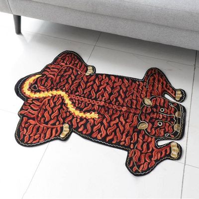 Alternate image for Chain Stitch Wool and Cotton Tiger Rug Crouching Tiger