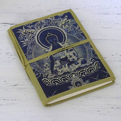 Alternate image for Unlined Handmade Paper Journal with Buddha Image Buddha in Blue