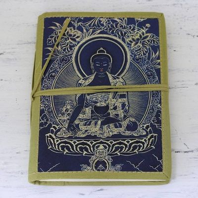 Alternate image for Unlined Handmade Paper Journal with Buddha Image Buddha in Blue