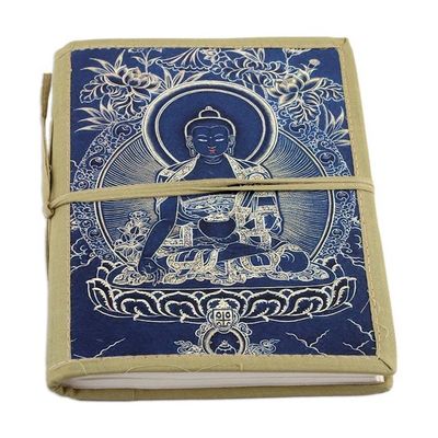 Alternate image for Unlined Handmade Paper Journal with Buddha Image Buddha in Blue