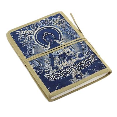 Alternate image for Unlined Handmade Paper Journal with Buddha Image Buddha in Blue