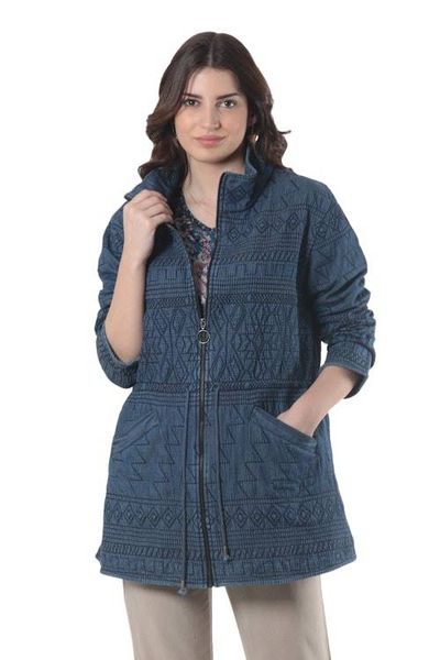 Alternate image for Fleece-Lined Cotton Denim Coat from India Chandi Anorak