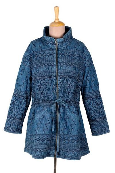 Alternate image for Fleece-Lined Cotton Denim Coat from India Chandi Anorak