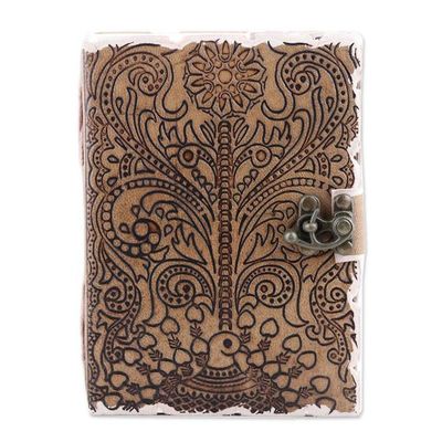 Alternate image for Embossed Cotton and Leather Peacock-Motif Journal Peacock Glory