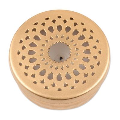 Alternate image for Gold Finish Tealight Candle and Holder with Jali Cutouts Dancing Light