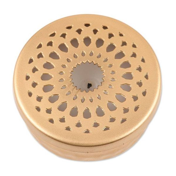 Alternate image for Gold Finish Tealight Candle and Holder with Jali Cutouts Dancing Light