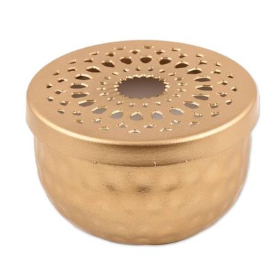 Alternate image for Gold Finish Tealight Candle and Holder with Jali Cutouts Dancing Light