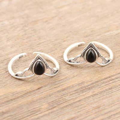 Alternate image for Black Onyx and Sterling Silver Toe Rings Pair Magic Crown