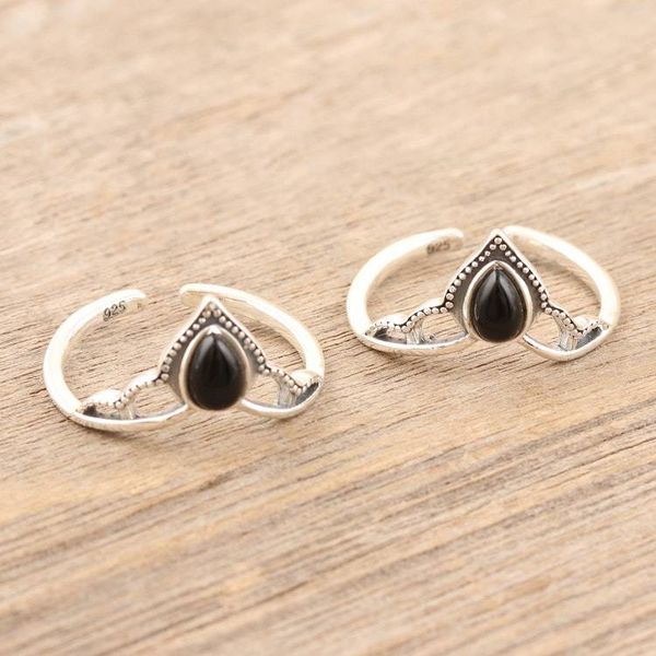 Alternate image for Black Onyx and Sterling Silver Toe Rings Pair Magic Crown