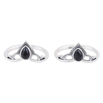 Alternate image for Black Onyx and Sterling Silver Toe Rings Pair Magic Crown