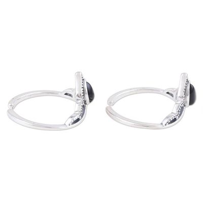 Alternate image for Black Onyx and Sterling Silver Toe Rings Pair Magic Crown