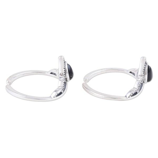 Alternate image for Black Onyx and Sterling Silver Toe Rings Pair Magic Crown