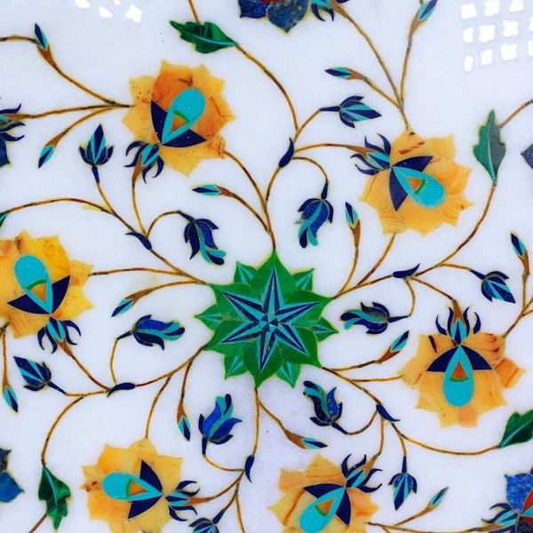 Alternate image for Jali Pattern Floral Marble Inlay Decorative Plate from India Natural Harmony