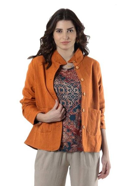 Alternate image for Embroidered Cotton Slub Jacket Pumpkin Fantasy