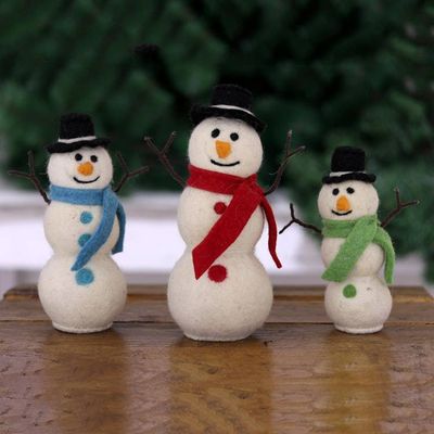 Alternate image for Handcrafted Felt Christmas Decor Set of 3 Snowman Fun