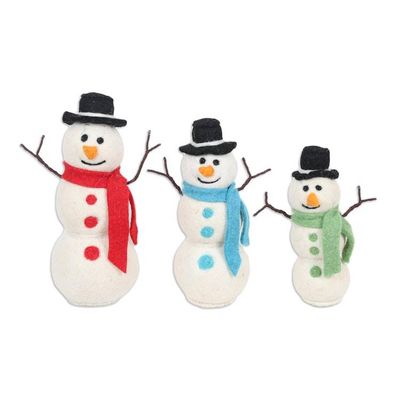 Alternate image for Handcrafted Felt Christmas Decor Set of 3 Snowman Fun