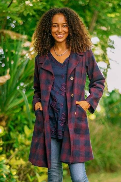 Primary image for Wine and Navy Check Wool Blend Car Coat Jaipur Classic