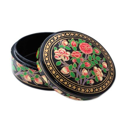 Alternate image for Flowers on Papier Mache Decorative Box from India Rose Grandeur