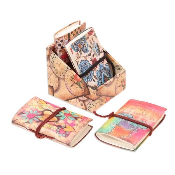 Alternate image for Floral Motif Paper Journals from India Set of 4 Daily Notes