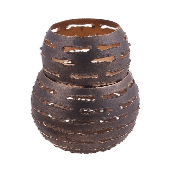 Alternate image for Pair of Handcrafted Steel Tealight Holders from India Slatted Glow