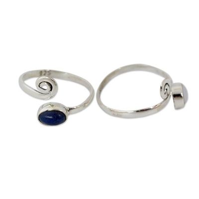 Alternate image for Pearl and Lapis Lazuli Sterling Silver Toe Rings Pair Pretty Perfection