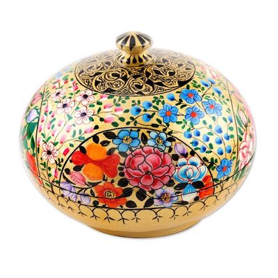 Alternate image for Round Lidded Floral Decorative Box Kashmir Cache