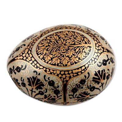 Alternate image for Hand-Painted Papier Mache Box with Leaf Motif Midnight Delight in Aqua