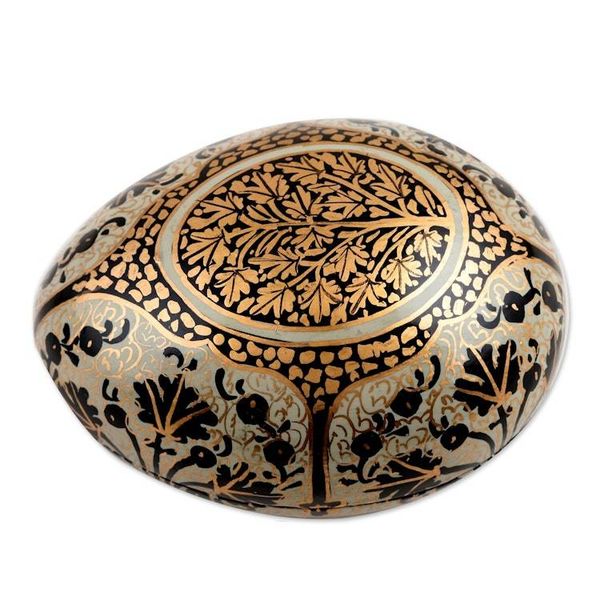 Alternate image for Hand-Painted Papier Mache Box with Leaf Motif Midnight Delight in Aqua