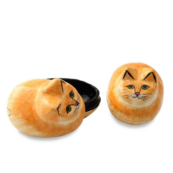 Alternate image for Artisan Crafted Decorative Papier Mache Cat Boxes Charismatic Cats