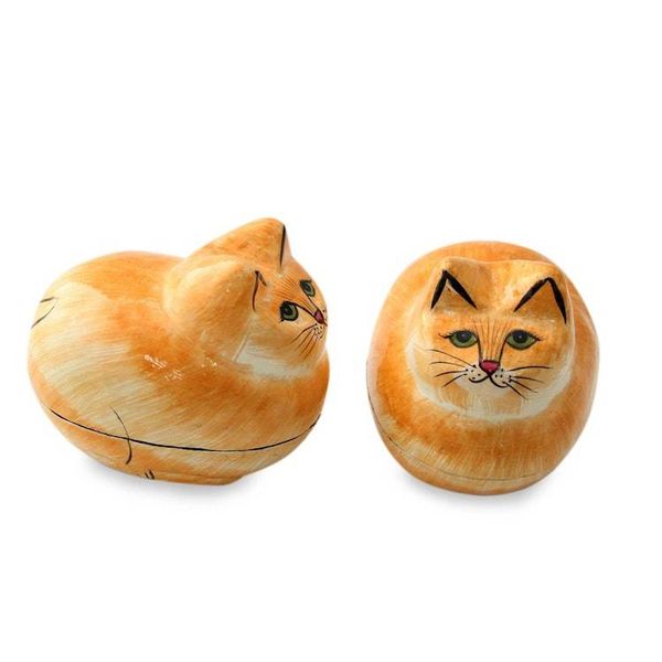 Alternate image for Artisan Crafted Decorative Papier Mache Cat Boxes Charismatic Cats