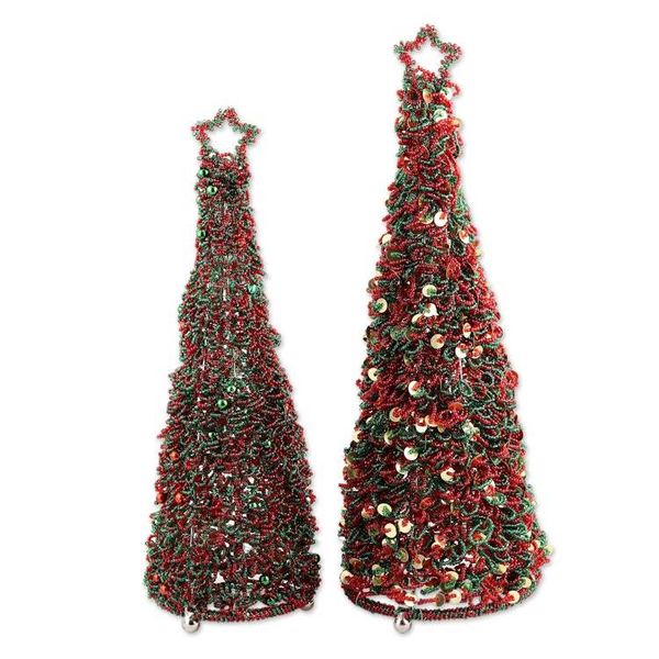 Alternate image for Hand Threaded Glass Beaded Christmas Tree Ornaments Pair Sparkling Christmas