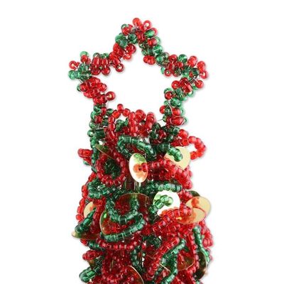 Alternate image for Hand Threaded Glass Beaded Christmas Tree Ornaments Pair Sparkling Christmas