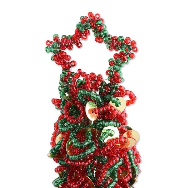 Alternate image for Hand Threaded Glass Beaded Christmas Tree Ornaments Pair Sparkling Christmas