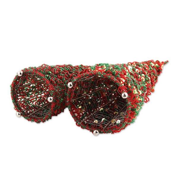 Alternate image for Hand Threaded Glass Beaded Christmas Tree Ornaments Pair Sparkling Christmas