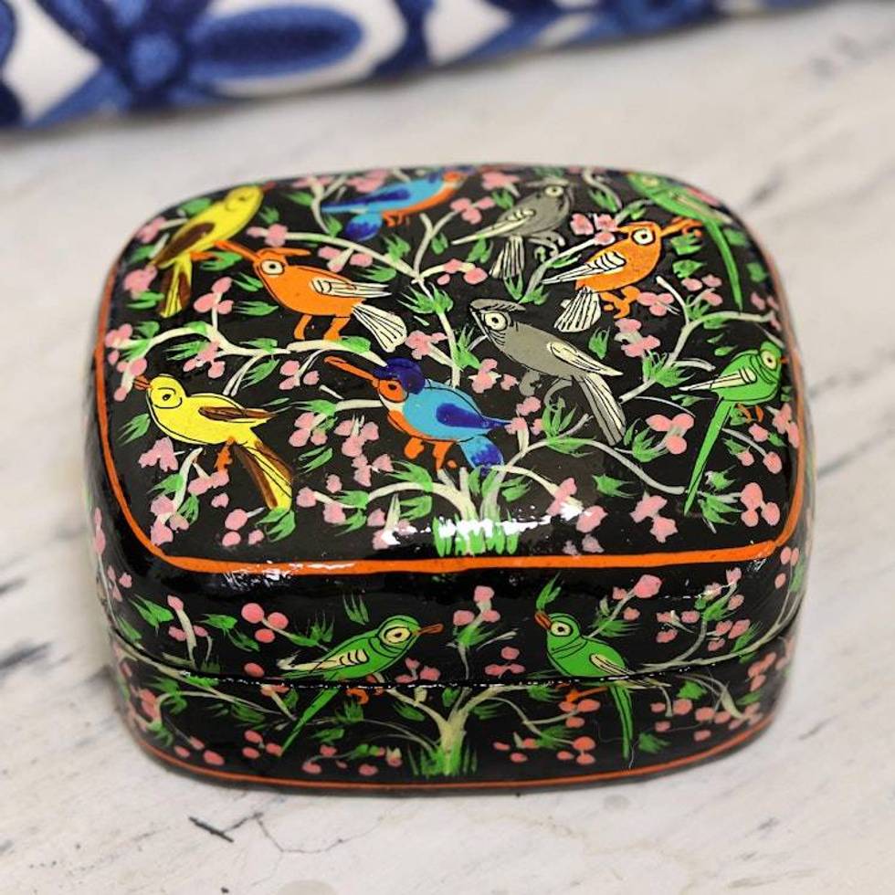 Hand Painted Wood Decorative Bird Box 'Chirping Birds'