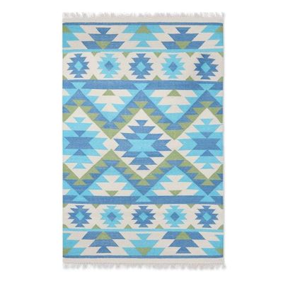 Alternate image for Hand-Woven Flat Weave Wool Area Rug 4x6 Rolling Hills