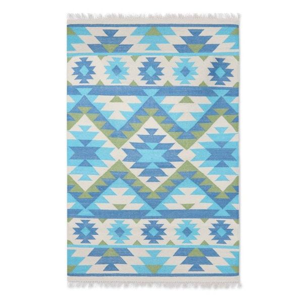 Alternate image for Hand-Woven Flat Weave Wool Area Rug 4x6 Rolling Hills