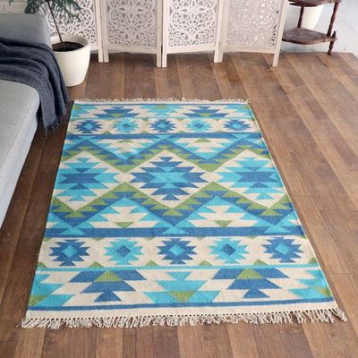 Alternate image for Hand-Woven Flat Weave Wool Area Rug 4x6 Rolling Hills