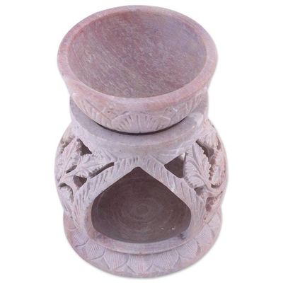 Alternate image for Handcrafted Leaf Motif Soapstone Oil Warmer from India Garden of Leaves