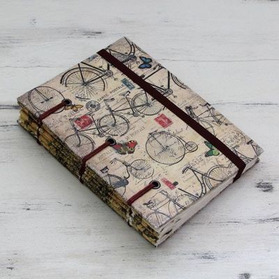 Alternate image for Artisan Crafted Journal with 60 Pages Blank Handmade Paper Vintage Bike Journeys