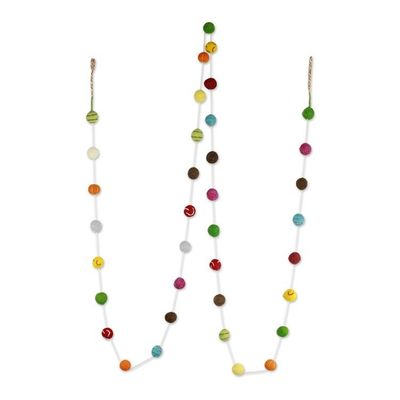 Alternate image for Embroidered Handmade Felt Holiday Garland Gumdrop Pompoms