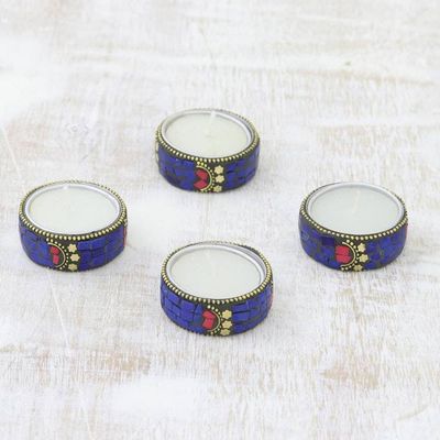 Primary image for Set of Four Resin Coated Tea Lights with Brass Beads Shimmering Stars