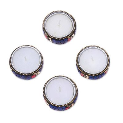 Alternate image for Set of Four Resin Coated Tea Lights with Brass Beads Shimmering Stars