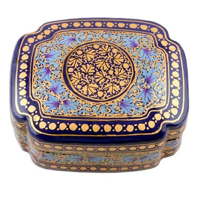 Alternate image for Blue and Gold Papier Mache and Wood Decorative Box Kashmir Sapphire