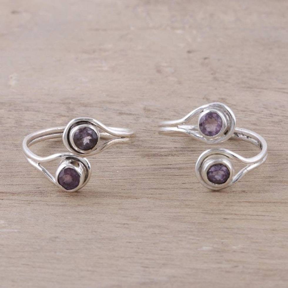 Faceted Amethyst Toe Rings Crafted in India Pair 'Lovely Trend'