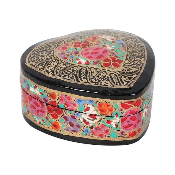 Alternate image for Hand-Painted Floral and Metallic Gold Heart Decorative Box Love of Flowers