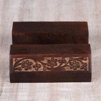 Primary image for Wood Mobile Device Stand with Hand Carved Floral Motif Desk Garden
