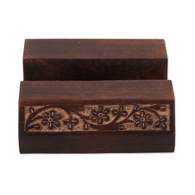 Alternate image for Wood Mobile Device Stand with Hand Carved Floral Motif Desk Garden