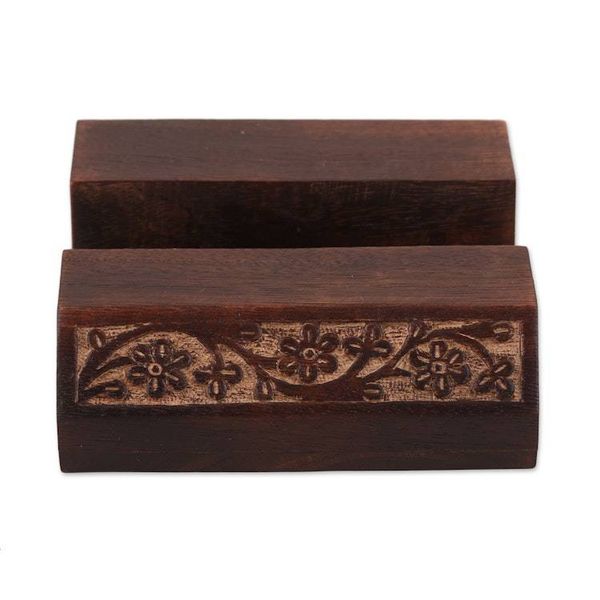 Alternate image for Wood Mobile Device Stand with Hand Carved Floral Motif Desk Garden