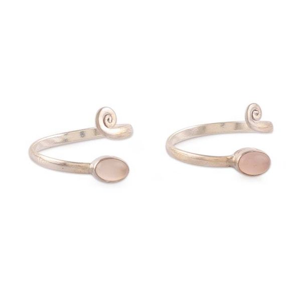 Alternate image for Curly-Shaped Sterling Silver and Rose Quartz Toe Ring Pair Tender Curls